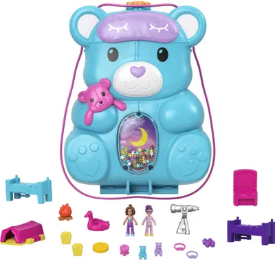 Zdjęcie produktu dla Torba z misiem Polly Pocket Sleepover, w tym 2 figurki i akcesoria