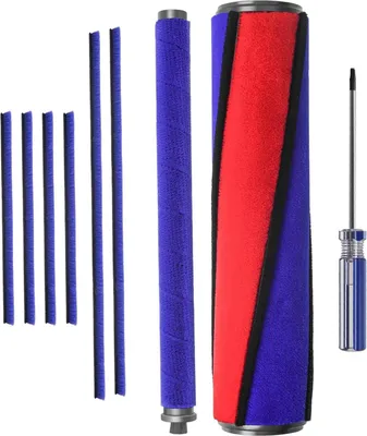 A set of vacuum cleaner replacement parts, including a roller brush and other components, laid out on a white background.