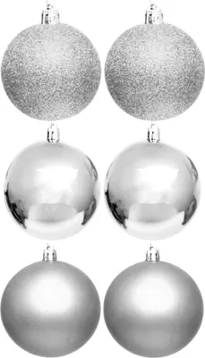 Immagine prodotto di Baubles natalizi in plastica infrangibile - 6 pezzi, diametro 80 mm, argento