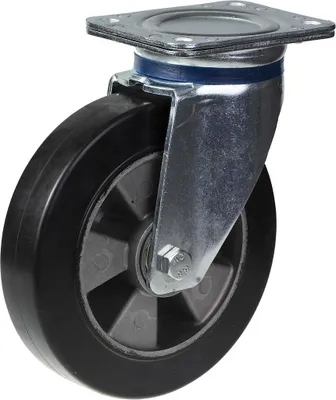 Produktbild von 200mm-Lenkrolle mit schwarzem Elastikgummi auf Aluminium-Mittelrad