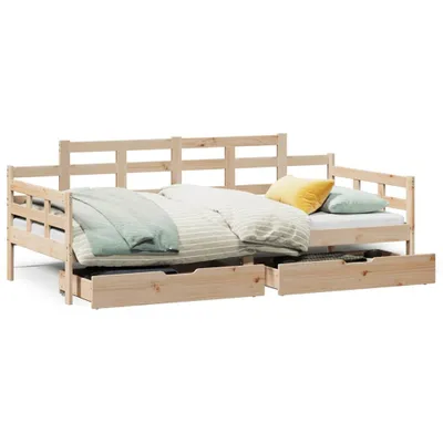 Image de Lit de jour avec tiroirs sans matelas 90x190 cm bois massif