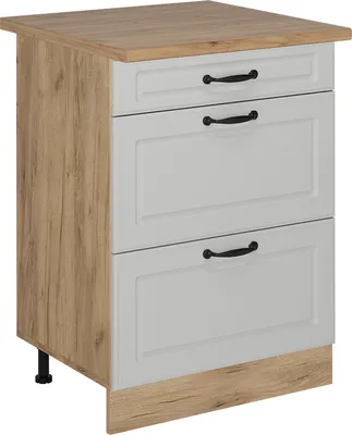 Produktbild von Küchenunterschrank Vicco R-Line Weiß Landhaus 60 cm mit Schubladen, AP Eiche, Model 54212