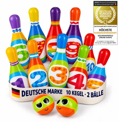 Produktbild von all Kids United XXL Bowling Set für Kinder - Weiches Schaumstoff Kegelspiel, In- & Outdoor Kinderspielzeug ab 3 Jahre, Motorik & Lernspiel