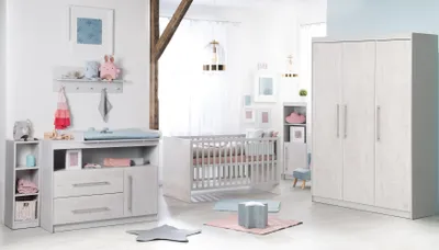 Immagine prodotto di Set Roba "Maren 2", incl. lettino combinato 70 x 140 cm, fasciatoio e armadio a 3 ante, grigio chiaro/bianco