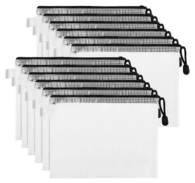Produktbild von Belle Vous 12er Pack Klare Mesh Wasserdichte Tasche mit Reißverschluss Zipper Beutel - Dokumententasche A4 Zip Beutel - Plastikbeutel Verschließbar