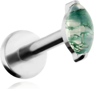 Produktbild von Titanium Labret Ohrstecker mit Moosachat, Silber 1,2/8