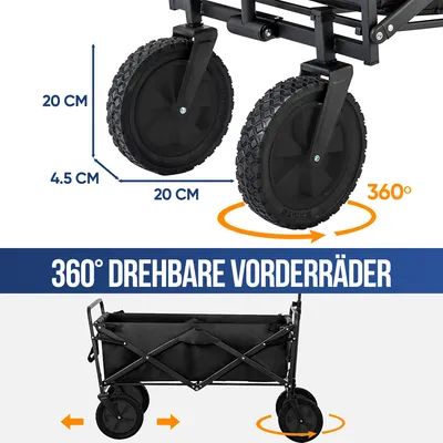 Produktbild von Avalo Bollerwagen XL - Faltbar - Bis zu 110KG - 91x51x103 CM - 120L - 360º Räder - Schwarz