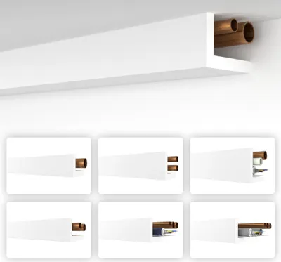 Produktbild von HEXIMO Winkelprofil weiß 1.7 Meter Profile - XPS Abdeckleisten für Heizungsrohre, L-Profil Rohrverkleidung Winkelleiste Modell: HRA-4 - 58x90 mm (1.7 Meter / Leiste)
