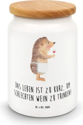 Produktbild von Mr. & Mrs. Panda zuckerdose Igel Wein - Weiß - Geschenk, müslidose, Weinglas, Lustige Sprüche, Dose, Weißwein, Vorratsbehälter, Rotwein, Kaffeedose, salzdose, trinken
