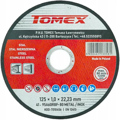 Obrázek produktu pro Tomex Řezný kotouč Inox Kov 125x1x22,2 mm