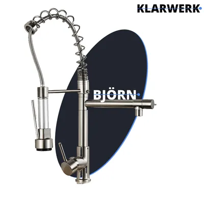 Immagine prodotto di Björn | Gastronomia Rubinetto da cucina cromato argento| Due docce | Rubinetto da cucina professionale in acciaio inox| Doppio lavello per ristorante