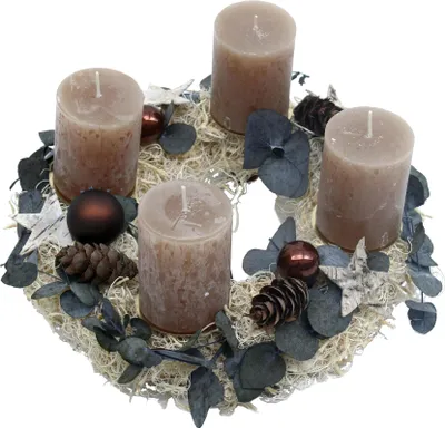 Produktbild von Adventskranz Tischkranz aus Curlymoos erdnussfarben CreaFlor Home