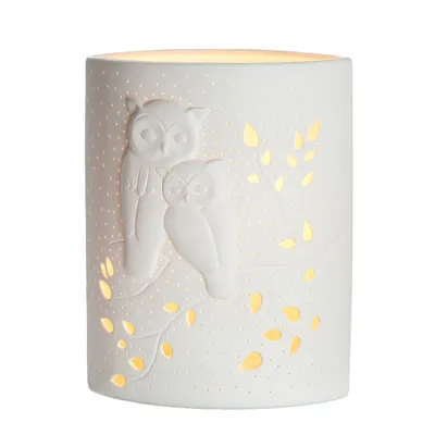 Produktbild von Gilde Lampe Ellipse "Eulenpaar" Porzellan weiß 32277