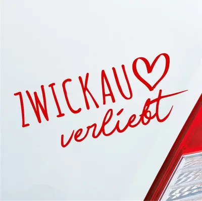 Produktbild von Auto Aufkleber Zwickau verliebt Herz Stadt Heimat Liebe Car 19x8 cm Rot Sticker Heckscheibenaufkleber