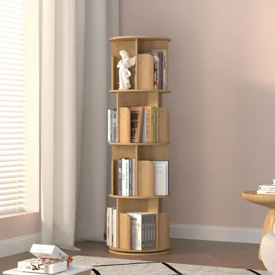 Productafbeelding van Draaibaar boekenkast, 360 graden, 4 niveaus, massief hout, 40 x 136,2 cm