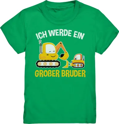 Produktbild von Bagger Baustelle Großer Bruder T-Shirt – Kelly Green / 152/164 (12-14)