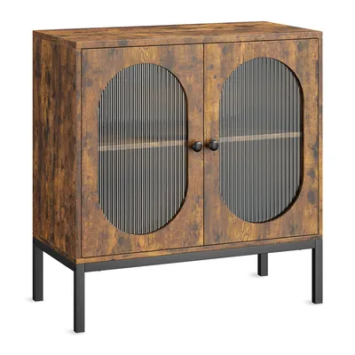 Image de Buffet-armoire de rangement avec portes vitrées et étagères réglables Armoire de cuisine pour le salon, la salle à manger et l'entrée marron