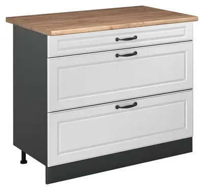 Immagine prodotto di Mobiletto base per cucina Vicco R-Line Bianco country/Antracite 100 cm piano di lavoro Rovere dorato, Model 71576