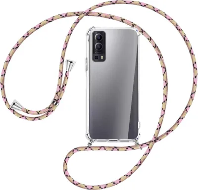 Produktbild von Handykette Backcover-Schutzhülle mit Band (Metall silberfarben) für vivo Y52 5G / Y72 5G / vivo iQOO Z3 - rosa Karo