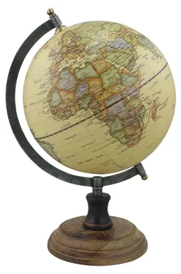 Produktbild von Globus im antiken Stil, beige, aus Holz, Messing und Eisen, Durchmesser 20 cm, Höhe 32 cm