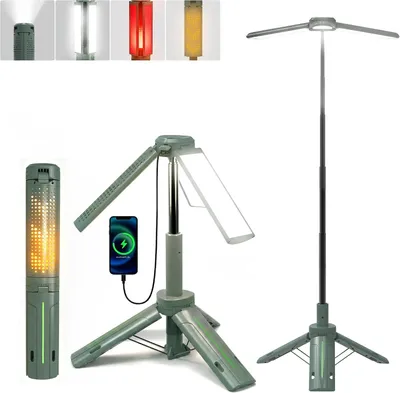 Produktbild von Akku Arbeitsleuchte LED mit Stativ, 840 Lumen Campinglampe mit Powerbank Funktion, dimmbar und wassergeschützt für Outdoor, Notfall und Reisen
