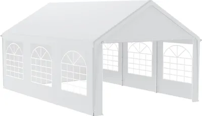 Image de Tente de jardin QEENTOE, modèle pavillon, 4x6 mètres, avec fenêtres, imperméable, blanche – idéale pour le camping, les fêtes et les rassemblements