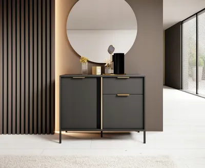 Image de Commode 2 portes Daros - Buffet avec tiroirs & pieds - Commode de salon 100 cm - Anthracite