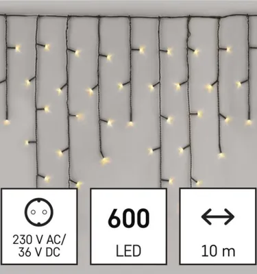 Obrázok produktu pre LED vianočný soplík, 10 m, 600 LED diód, na vonkajšie použitie, teplá biela, programy
