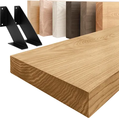 Produktbild von LAMO Manufaktur Wandregal Holz Gerade  |  Regal Farbe: Rustikal | mit schwarzem Vintage Regalträger | 70 cm