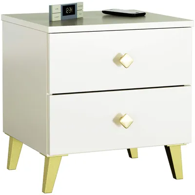 Image de Table de chevet de 40 cm avec 2 tiroirs, console de chevet, table d'appoint, meuble de 43 cm de haut