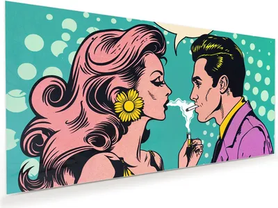 Produktbild von Glasbild 60x30cm in XXL für Wohnzimmer, Schlafzimmer Motiv Retro Pop Art Duo