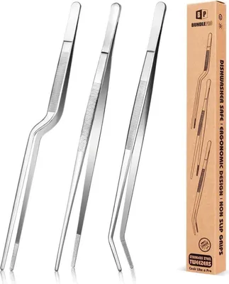 Image de Set professionnel de 10 pouces de pinces de cuisine en acier inoxydable - Pince de cuisine BBQ Noir