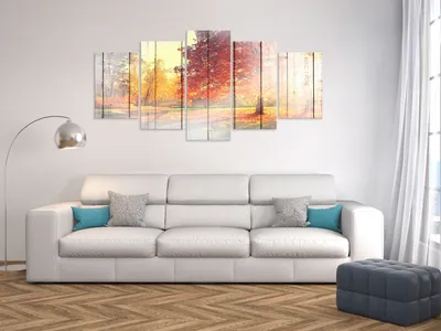 Produktbild von Akustikbild Wald Holzoptik 200x100 cm Bilder Akustikschaum Hochleistungsschallabsorber Schallschutz Leinwand 5 tlg Wandbild Raumakustik Schalldämmung f-C-0182-b-m