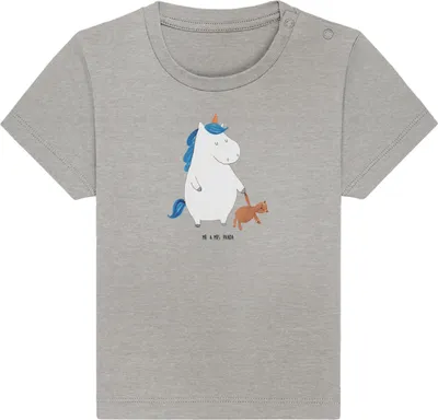 Produktbild von Mr. & Mrs. Panda Babyshirt Einhorn Teddy 12. - 18. Monat - Heather Grey - Geschenk, Kinder Shirt, Unicorn, Baby Jerseyshirt, Einhörner, T-Shirt, Gute Nacht, , Single