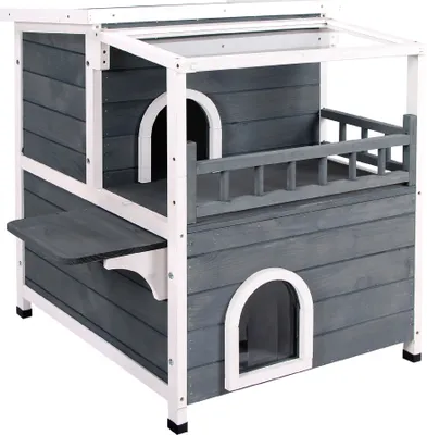 Produktbild von Lovupet Katzenhaus Katzenvilla Katzenhütte 2 Etagen mit Terrase Dach 0509EY