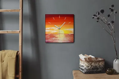 Produktbild von Coloray Hodiny Unikátní 30x30 cm  Tiché hodiny Pro obývací pokoj a kuchyň Nástěnné hodiny Plátno Bílé ručičky hodin - Mořské mraky západ slunce
