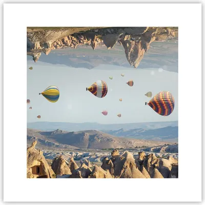 Produktbild von Poster - Poster ohne Rahmen - Surrealismus Flug Luftballons - 30x30 cm - Wand Bild - Wanddeko - Wandbilder - Kunstposter - Wandposter - Bilder - Kunstdruck - Wanddekoration - P2XAC30x30-4454