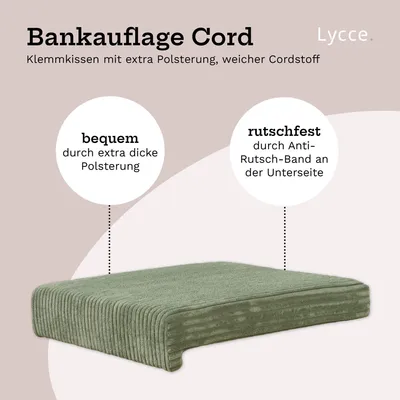 Produktbild von Lycce Bankauflage Klemmkissen 1 Leiste Cordstoff extra Polsterung, für Banktiefe ab 35 cm, Farbe:salbei