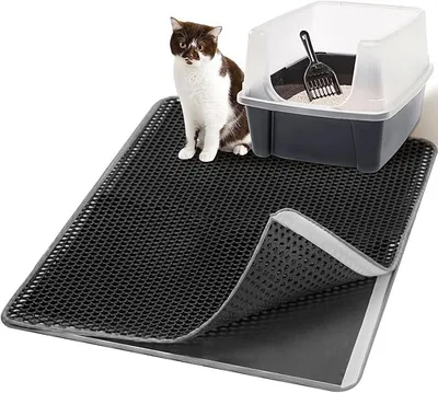Produktbild von PolkaHome® Katzenstreu-Matte, 75 x 60 cm, doppellagig, rutschfest, wasserdicht, Katzen-Toilettenmatte, schwarz