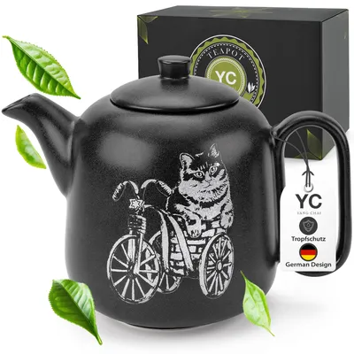 Produktbild von YC Yang Chai Teekanne mit Siebeinsatz (1,3L) - Teekanne Keramik mit Sieb aus rostfreiem 304 Edelstahl - Handgefertigte Keramik Tee Kanne