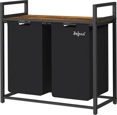 Produktbild von Famanu Wäschekorb mit 2 Fächern und Ablage - Schwarz, 73 x 33 x 72 cm