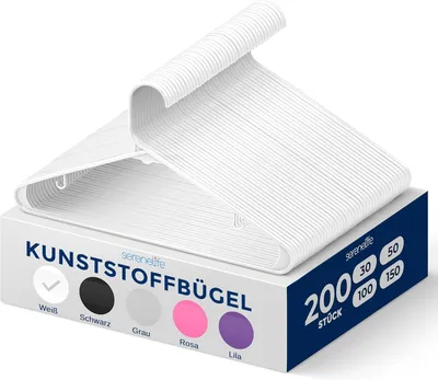 Produktbild von SereneLife Kleiderbügel Weiß Kunststoff – 200 Stück, 41 cm, 0,6 cm dünn | rutschfest & platzsparend Ultradünne Hangers