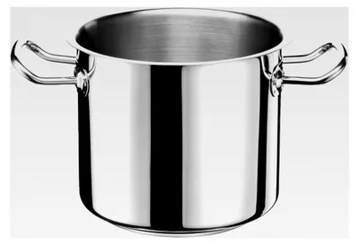 Produktbild von großer Topf mit einem Durchmesser von 20 cm | Fassungsvermögen 5 l, Höhe 17 cm | Edelstahl | ausgekleideter Boden | außen hochglanzpoliert | Induktionsgeeignet | spülmaschinenfest