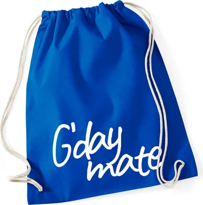 Produktbild von Huuraa Turnbeutel G`day mate Spruch 12 Liter Bright Royal Baumwolle Rucksack Geschenkidee