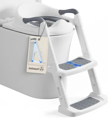 Image de Siège de toilette pour enfants - Pot de toilette avec marchepied - Pour l'apprentissage de la propreté - Pliable et sûr - Réglable de 38 à 47 cm - Gris