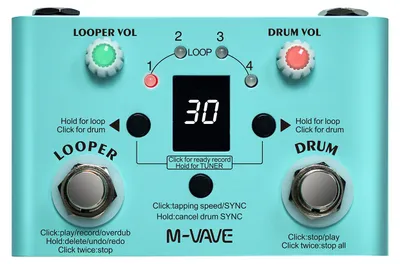 Obrázok produktu pre M-VAVE Pedál efektu "LOST TEMPO" pre bicie a slučkovač. Mini 2-v-1 zariadenie: slučkovač a bicia mašina. Dvojitý nožný spínač. Slučkovač. Pedál pre gitaru. 30 bicích zvukov