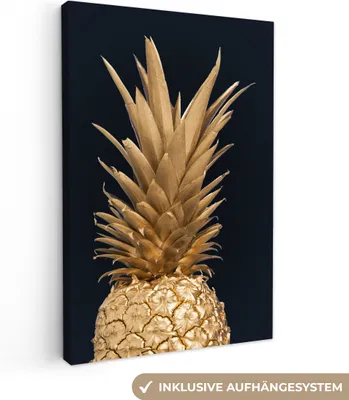 Zdjęcie produktu dla MuchoWow® - Obraz na płótnie - Ananas - Owoc - Złoty, fototapeta, dekoracja ścienna, obrazy do salonu, 40x60cm