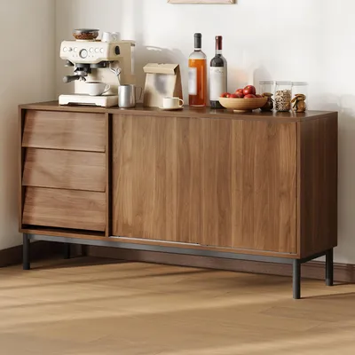 Immagine prodotto di Mobiletto da cucina STILVORA con 3 cassetti e 2 ante scorrevoli, credenza con spazio contenitivo, armadietto per cucina, sala da pranzo e soggiorno