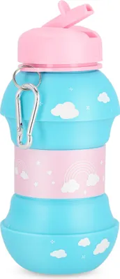 Image de Spokey CORT Bouteille pliable en silicone, 520 ml, bleu-rose