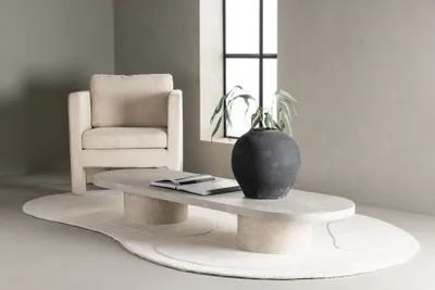 Produktbild von Couchtisch MONZA Sofa Tisch 190x60x25cm - Wohnzimmertisch in beige Marmor Optik